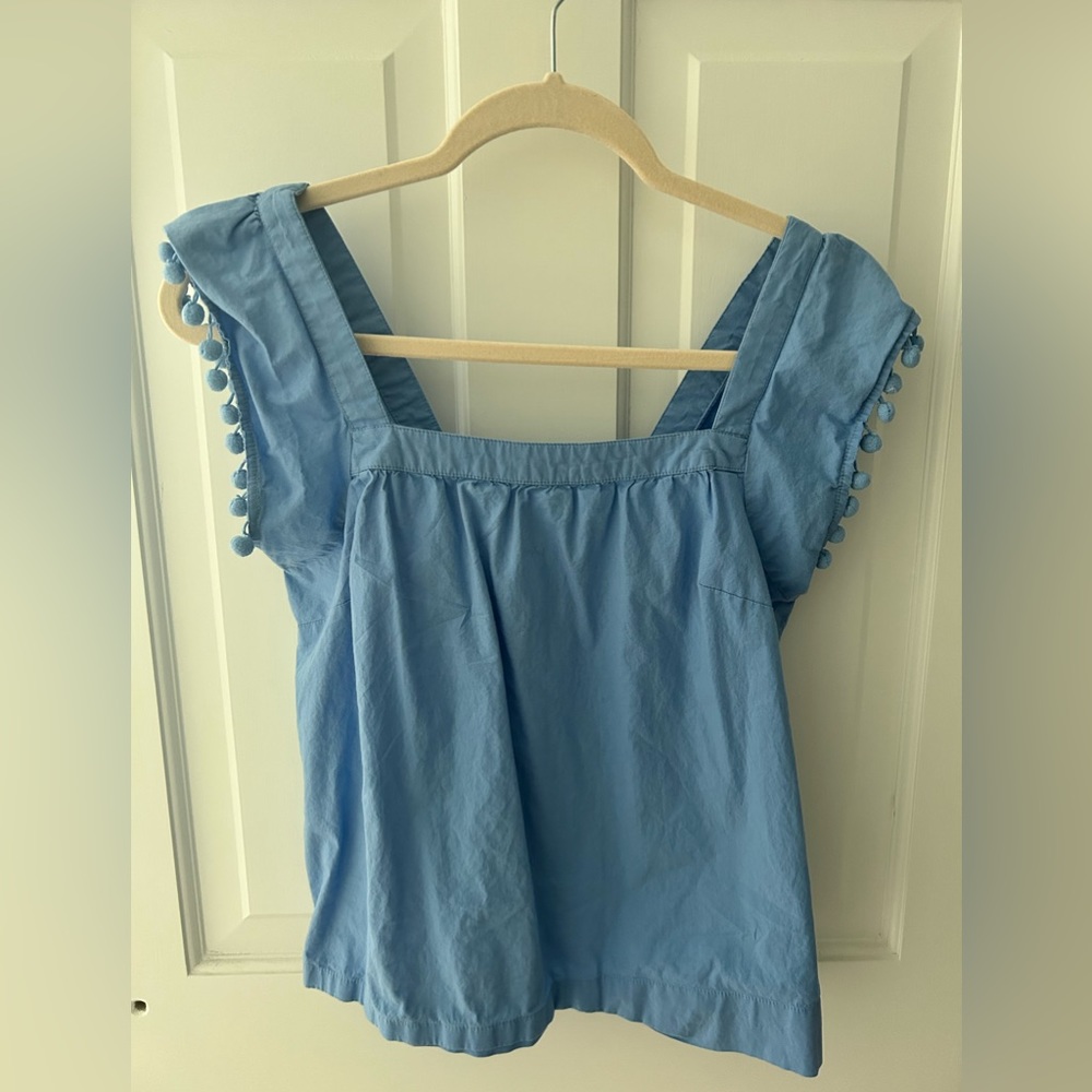 J.Crew top with pompom sleeves